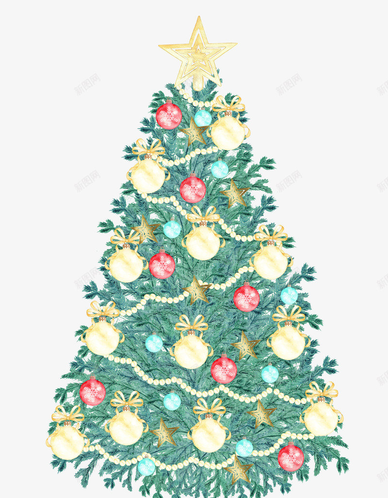 绿色圣诞树png免抠素材_新图网 https://ixintu.com 创意 圣诞树 圣诞节 圣诞装饰 彩球 水彩 绿色
