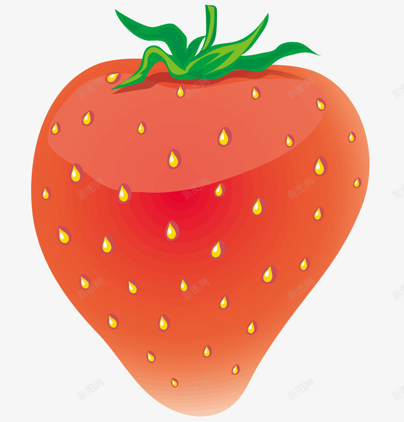 一个红色草莓png免抠素材_新图网 https://ixintu.com 卡通草莓 水果 水果蔬菜 红色果肉 绿色叶子 食物 黄色草莓籽