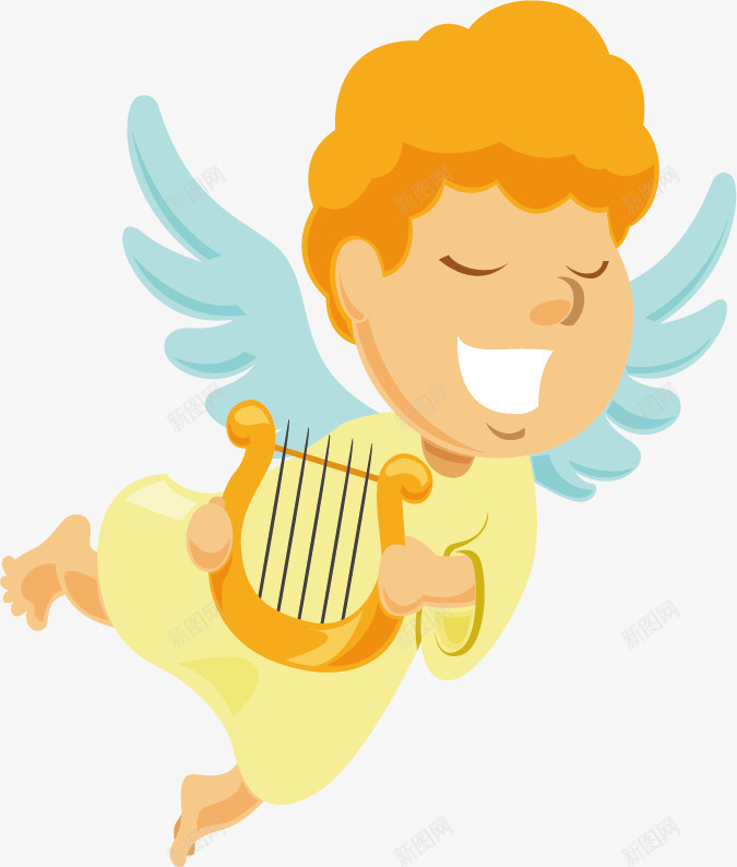 弹奏竖琴的小天使png免抠素材_新图网 https://ixintu.com 圣诞节天使 男孩天使 白色翅膀 矢量素材 竖琴 黄头发 黄色衣服