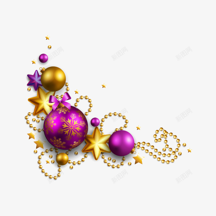 紫色圣诞彩球png免抠素材_新图网 https://ixintu.com 五角星 圣诞节元素 挂件 挂饰 矢量圣诞彩球 链子