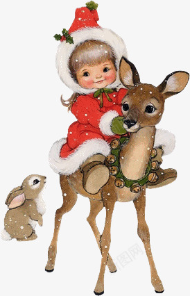 圣诞卡通png免抠素材_新图网 https://ixintu.com 人物 卡通 圣诞节 圣诞节元素 小孩 麋鹿