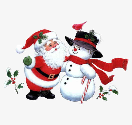圣诞老人和雪人png免抠素材_新图网 https://ixintu.com 可爱雪人 圣诞老人 开心 红色