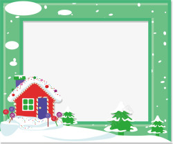 下雪小屋绿色下雪小屋圣诞相框矢量图高清图片