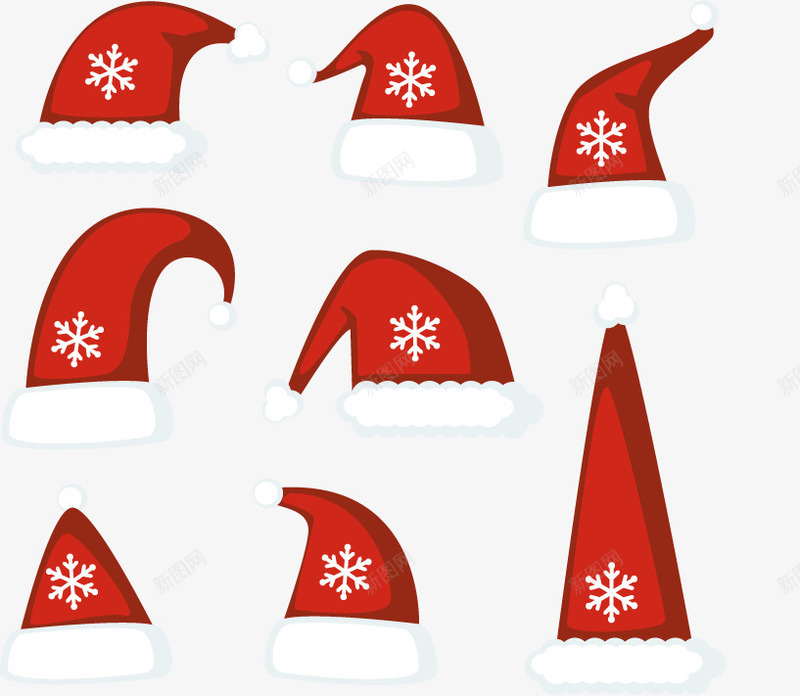 8个红色圣诞帽矢量图ai免抠素材_新图网 https://ixintu.com 圣诞帽 白色边 矢量免费图片素材 红色 雪花 矢量图