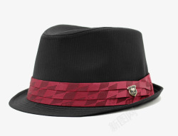 酒红色格纹带黑帽子素材