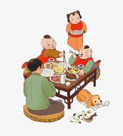 中国风饺子剪贴画吃饺子的小朋友高清图片
