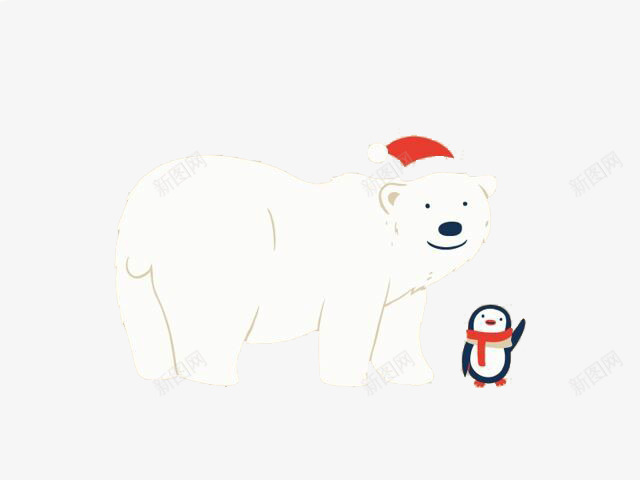 戴红帽子的北极熊与企鹅png免抠素材_新图网 https://ixintu.com 企鹅 北极熊 圣诞节 红帽子
