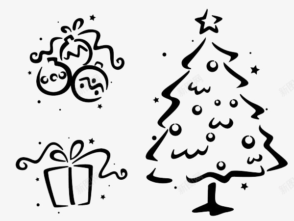圣诞png免抠素材_新图网 https://ixintu.com 圣诞树 圣诞节 简笔画 黑色