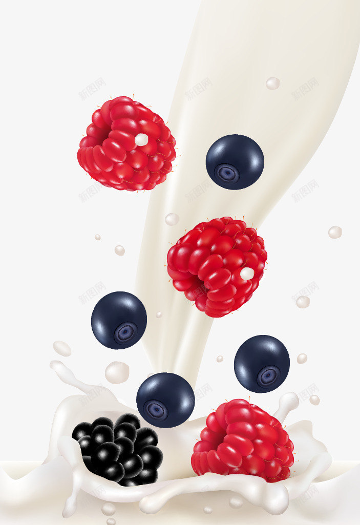 缤纷水果矢量图eps免抠素材_新图网 https://ixintu.com 文字排版 标签 桑葚 牛奶 缤纷水果 蓝莓 矢量图
