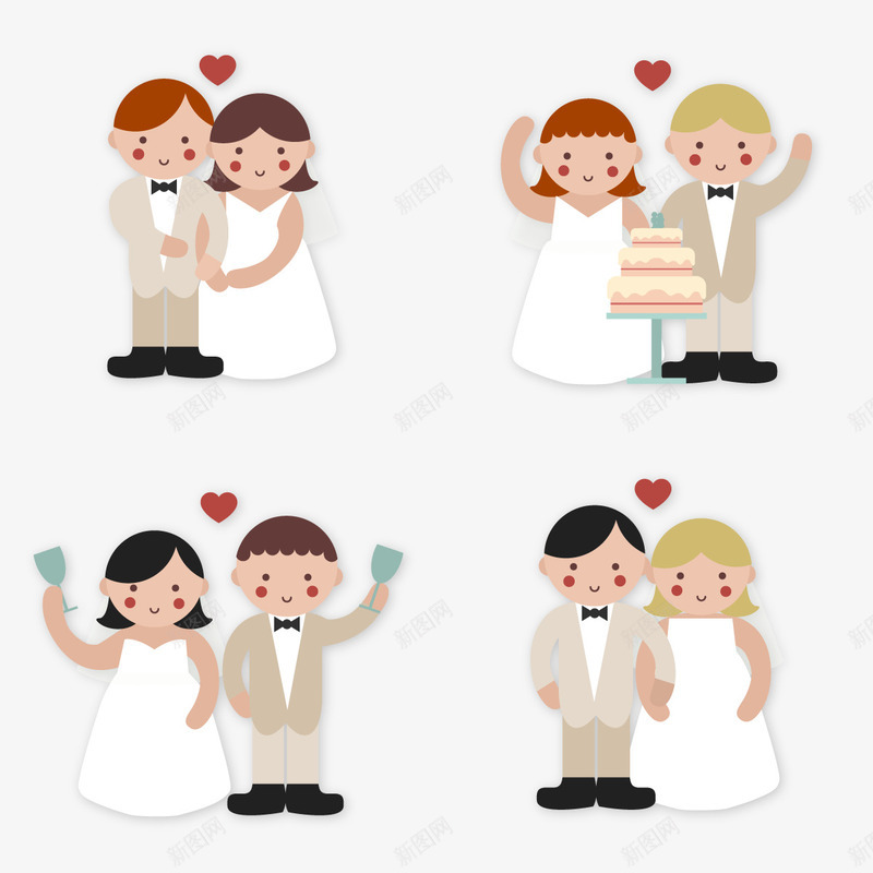 结婚卡通形象png免抠素材_新图网 https://ixintu.com 婚礼 祝福 蛋糕 香槟