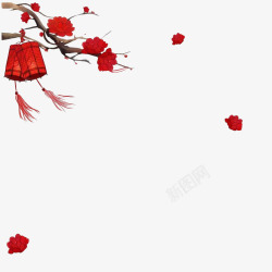 水彩灯笼中国风红色梅花图高清图片
