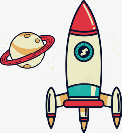 卡通土星星空元素航天科技火箭土星矢量图高清图片