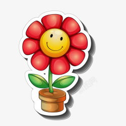 微笑向日葵卡通可爱的盆栽贴纸矢量图高清图片
