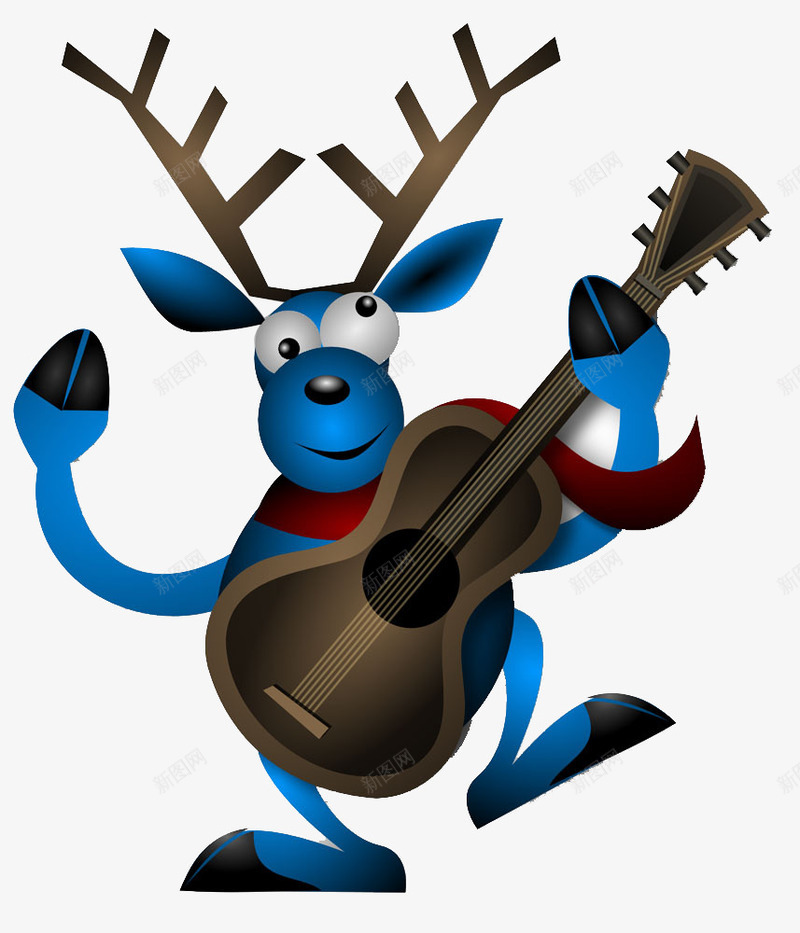 弹吉他的麋鹿png免抠素材_新图网 https://ixintu.com 卡通 吉他 蓝色 麋鹿