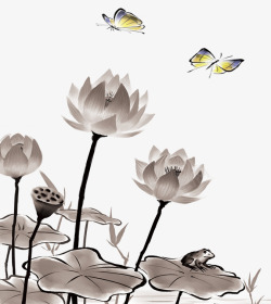 花卉宣传单水墨画高清图片