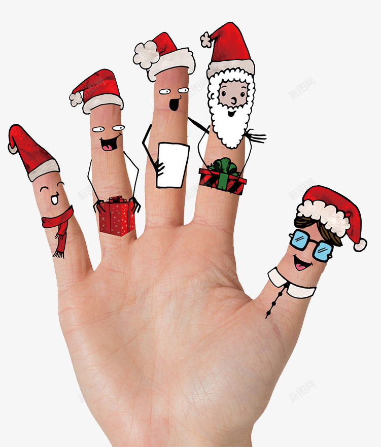 创意圣诞节卡通手指png免抠素材_新图网 https://ixintu.com 创意设计 围巾 圣诞帽子 圣诞节快乐 手指 礼物盒 笑容 表情