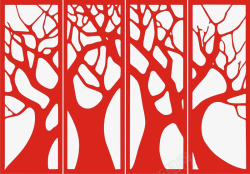 红色剪纸树素材