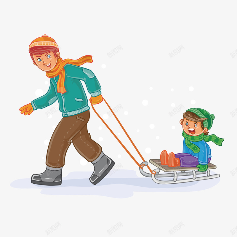玩滑雪的父子俩png免抠素材_新图网 https://ixintu.com 冬季运动 卡通人物 小人 户外活动 拉着滑雪板的父亲 插画 海报 滑雪橇