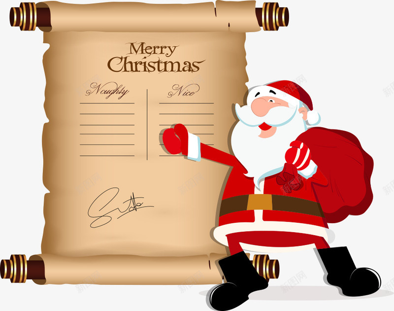 羊皮纸卷轴和圣诞老人png免抠素材_新图网 https://ixintu.com 卡通卷轴 卷轴 圣诞老人 矢量卷轴 羊皮纸卷轴