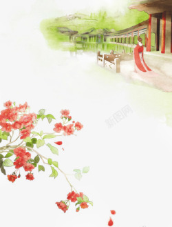水墨古城唯美中国古风插画高清图片