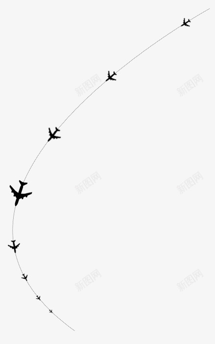 飞机png免抠素材_新图网 https://ixintu.com 线路 航线 航线图 黑色