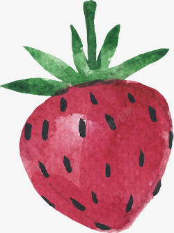 红色手绘水彩草莓素材