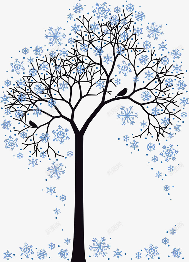 蓝色雪花缠绕的树枝png免抠素材_新图网 https://ixintu.com 创意 枝叶 柳条 树木 树枝 树根 缠绕的树枝 美丽 蓝色 雪花