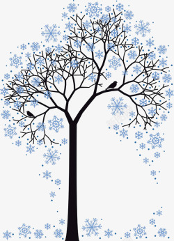 树木枝叶蓝色雪花缠绕的树枝高清图片