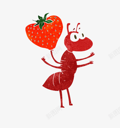 红色蚂蚁很快乐的运着草莓png免抠素材_新图网 https://ixintu.com 卡通 红色 草莓 蚂蚁