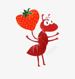 红色蚂蚁很快乐的运着草莓素材