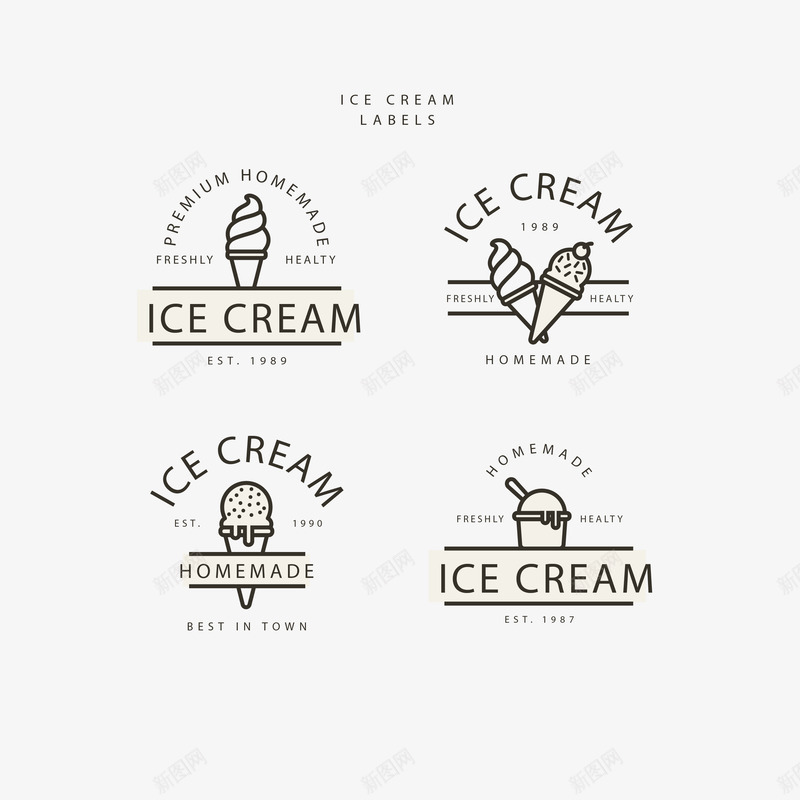 黑色线条冰淇淋标识矢量图图标ai_新图网 https://ixintu.com 冰淇淋 冰淇淋logo 冰淇淋标识 冰淇淋球 甜筒 线条 雪糕 黑色 矢量图