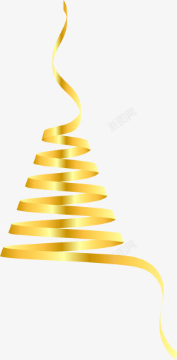 金色闪耀绸带圣诞树素材