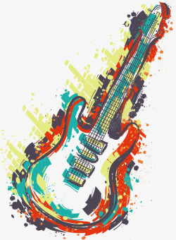 彩色艺术吉他矢量图素材