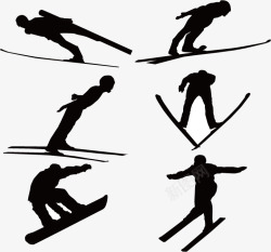 冬季冰雪游滑雪剪影高清图片