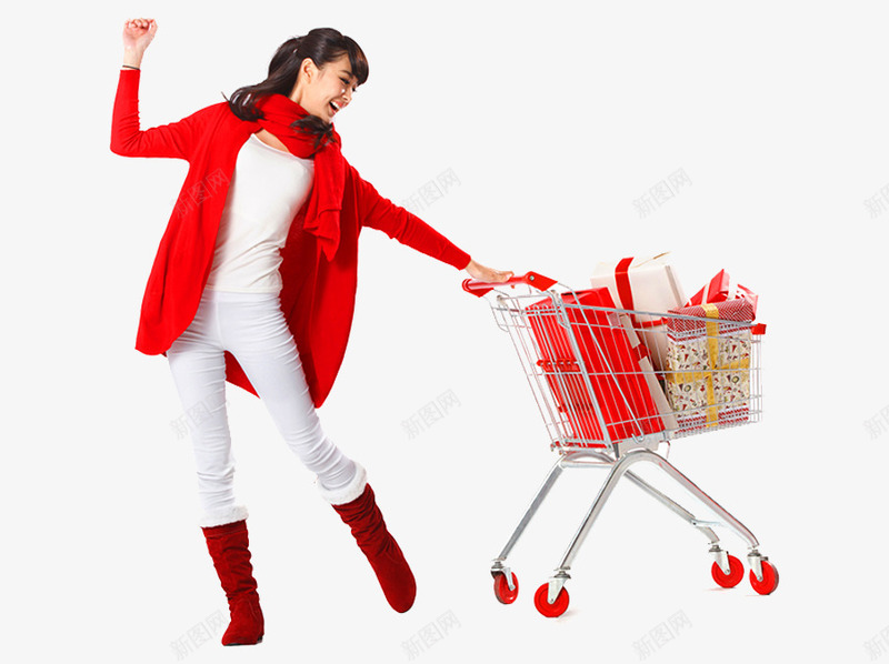 超市购物车psd免抠素材_新图网 https://ixintu.com 买东西 促销 女性 推购物车 礼物