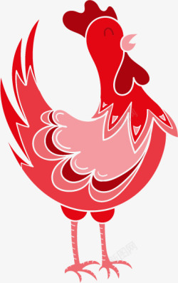 红色公鸡卡通红色新年鸡年高清图片