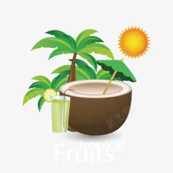 椰子树和椰子汁矢量图素材