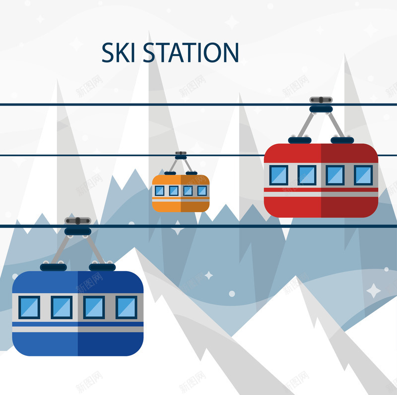 彩色雪山冬季缆车矢量图ai免抠素材_新图网 https://ixintu.com 冬季运动 彩色缆车 矢量png 缆车 雪山 雪山缆车 矢量图