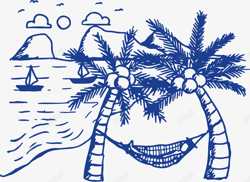 椰子树上的吊床矢量图eps免抠素材_新图网 https://ixintu.com 吊床 度假 椰子树 海滩 矢量素材 矢量图