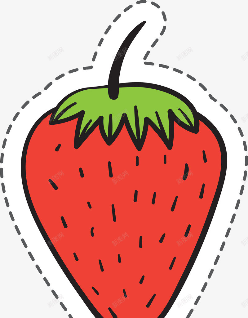 红色草莓水果食物卡通贴纸png免抠素材_新图网 https://ixintu.com 卡通贴纸 可爱 圆弧 红色 美食 草莓 虚线 装饰 食物
