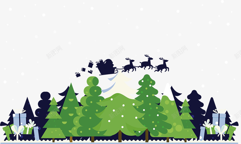 圣诞节贺卡矢量图ai免抠素材_新图网 https://ixintu.com 圣诞树 圣诞老人 绿色圣诞 驯鹿 矢量图