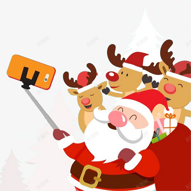 卡通圣诞老人和麋鹿png免抠素材_新图网 https://ixintu.com 圣诞 圣诞老人 圣诞节 自拍 自拍海报 麋鹿