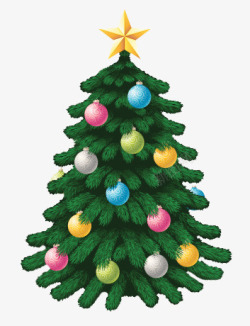 圣诞树挂坠绿色星星圣诞树大树高清图片