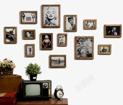 酒吧墙复古长方形实木照片墙高清图片