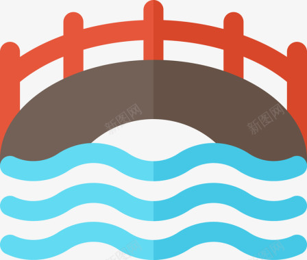 中式中国风红色桥梁图标图标
