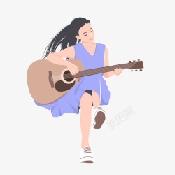 女生衣服图片手绘弹吉他的小女孩高清图片