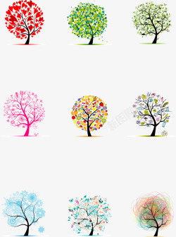 彩叶树木创意彩色小树矢量图高清图片