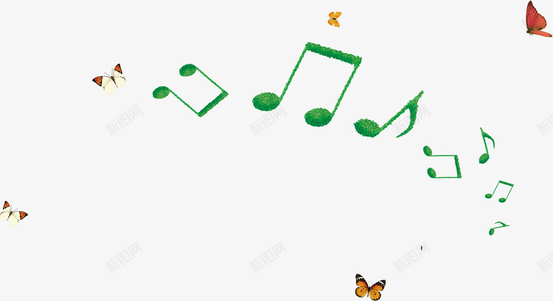 飞舞的音符png免抠素材_新图网 https://ixintu.com 五线谱 免费下载 免费图片 绿色 蝴蝶 音乐 音符 飞舞