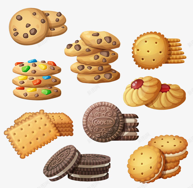 一堆可爱饼干插画png免抠素材_新图网 https://ixintu.com 糕点 面包 饼干