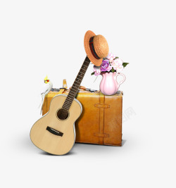 唯美箱子吉他花瓶鸟素材